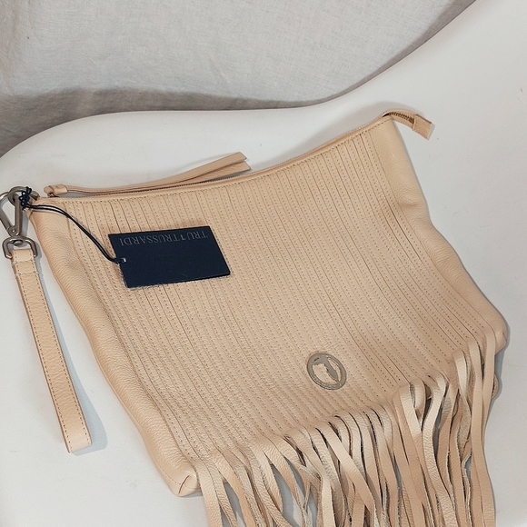 Tru Trussardi blush leather fringed pochette, NWT - Picture 10 of 11